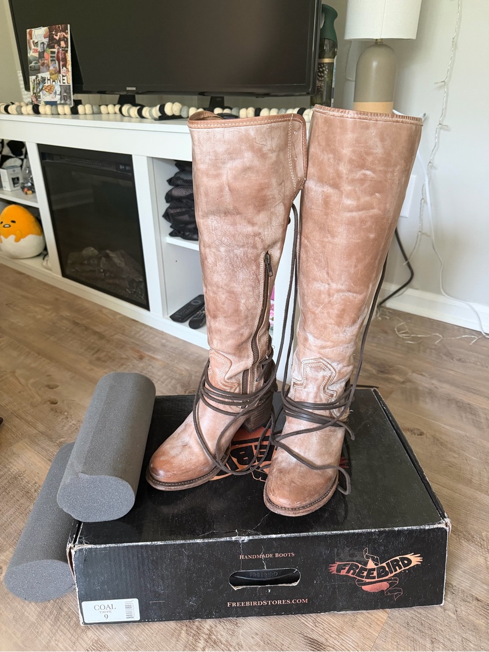 Freebird by Steven Distressed Tan Lace-Up Knee Boots - Picture 2 of 5